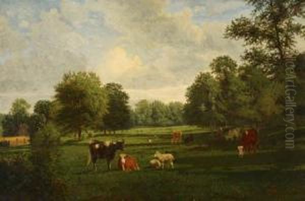 Cattle And Sheep In A Field Oil Painting by Peter Moran