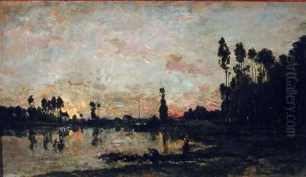 Sunset on the Oise, 1865 Oil Painting by Charles-Francois Daubigny