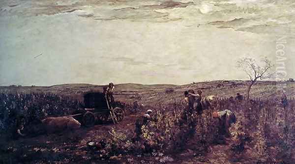 The Wine Harvest in Burgundy, 1863 Oil Painting by Charles-Francois Daubigny