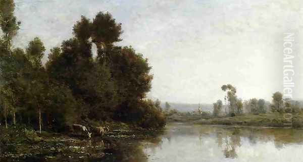 The Banks of the River I Oil Painting by Charles-Francois Daubigny