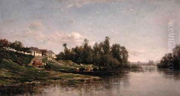 River Scene, 1859 Oil Painting by Charles-Francois Daubigny