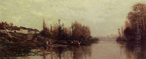 Ferry at Glouton Oil Painting by Charles-Francois Daubigny