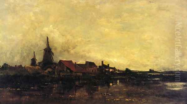 The River Meuse at Dordrecht Oil Painting by Charles-Francois Daubigny