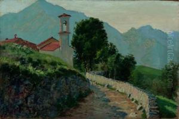 Paesaggio Montano Oil Painting by Angelo Morbelli