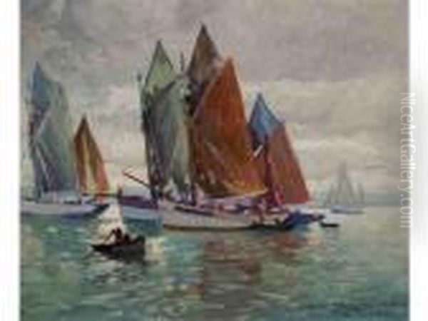 Thoniers Sous Voiles Oil Painting by Paul Morchain