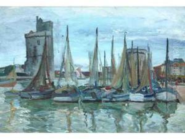 Filets Sechant Aux Mats Dans Le Port De La Rochelle Oil Painting by Paul Morchain