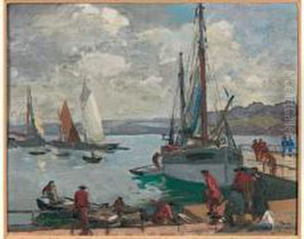 Bateaux Au Port Oil Painting by Paul Morchain