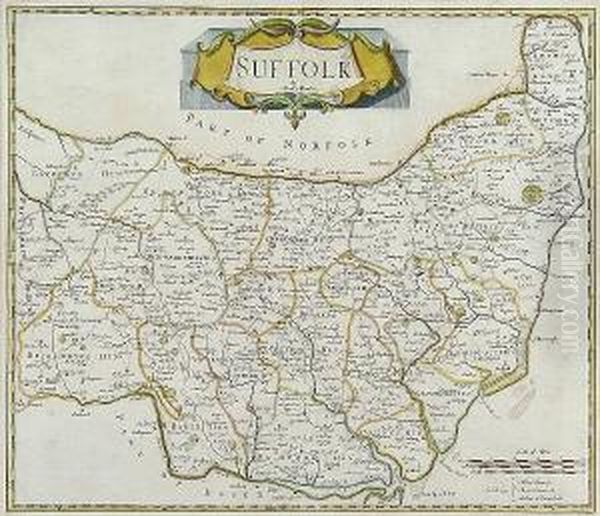 Map Of Suffolk Oil Painting by Robert Morden