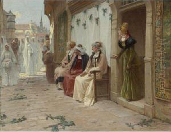 A Convocation Procession Oil Painting by Adrien Moreau