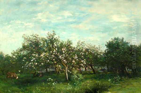 Apple Blossoms Oil Painting by Charles-Francois Daubigny