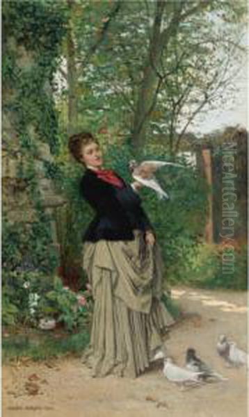 The Favorite Bird Oil Painting by Adrien Moreau