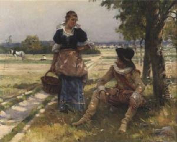 Flirtation Oil Painting by Adrien Moreau