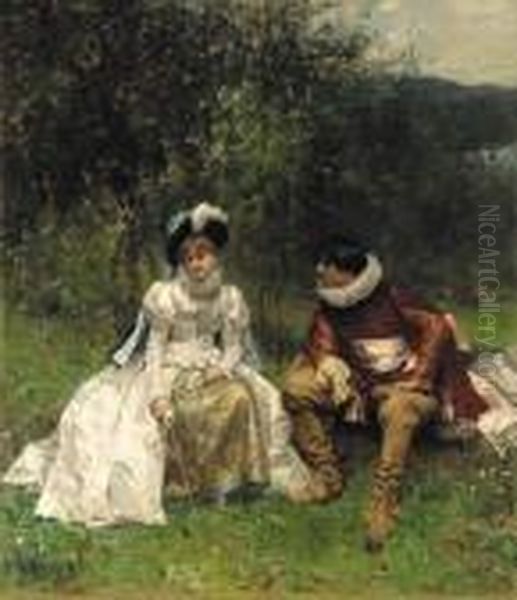 The Courtship Oil Painting by Adrien Moreau