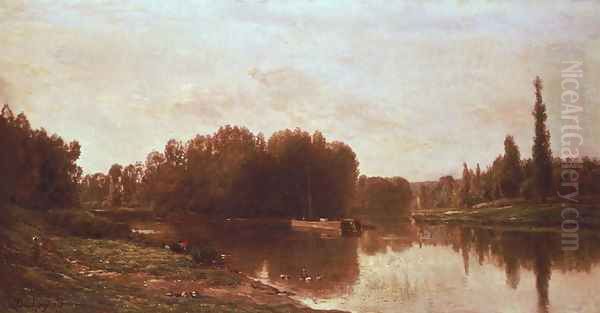 The Confluence of the River Seine and the River Oise Oil Painting by Charles-Francois Daubigny