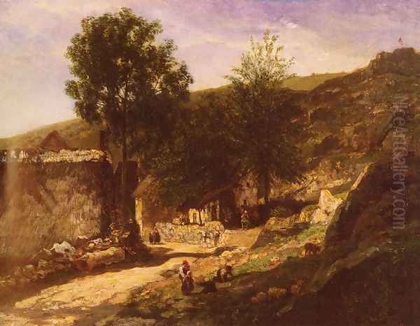 Entree De Village (Entering the Village) Oil Painting by Charles-Francois Daubigny