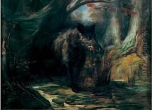 Sanglier Dans Un Sous-bois Oil Painting by Auguste Louis Mathurin Moreau