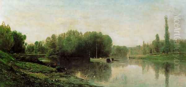 Les Bords de l'Oise Oil Painting by Charles-Francois Daubigny