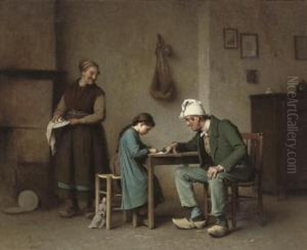 Helping Out With A Letter Oil Painting by Charles Moreau