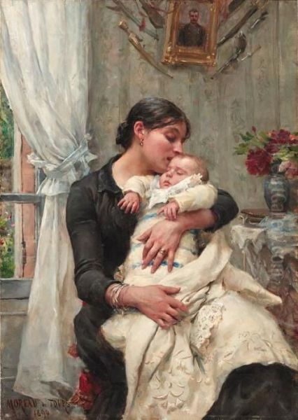 Tender Affection Oil Painting by Georges Moreau de Tours