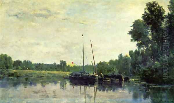 Boats on the Oise Oil Painting by Charles-Francois Daubigny