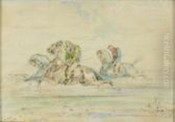 Jockey A La Casaque Jaune Aquarelle Sur Papier, Monogrammee En Bas A Gauche Oil Painting by Gustave Moreau