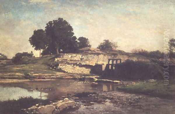 The Lock at Optevoz, 1859 Oil Painting by Charles-Francois Daubigny