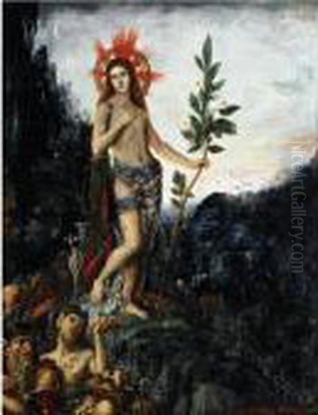 Apollon Recevant Les Offrandes Des Bergers (ou Apollon Et Les Satyres) Oil Painting by Gustave Moreau