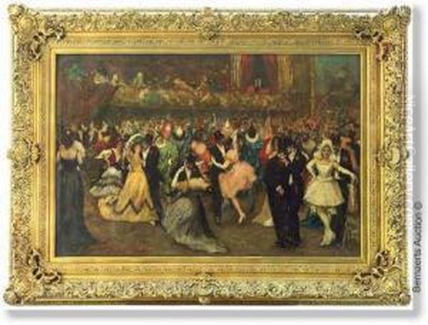 Fancy-dressball. Canvas. Signed And Dated 'h.moreau 1895'. Period Frame Ingilt Wood Oil Painting by Henri Moreau