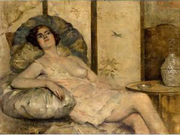 A Reclining Nude Oil Painting by Henri Moreau