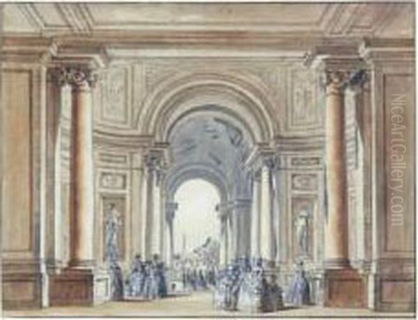 Vue Animee De L'interieur D'un Palais Oil Painting by Jean-Michel Moreau