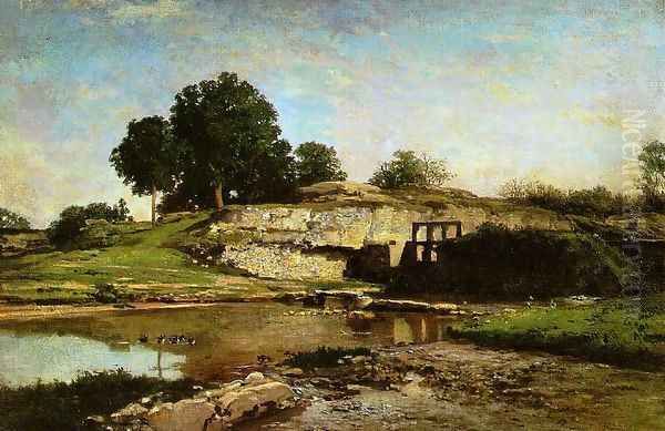 The Flood-Gate at Optevoz Oil Painting by Charles-Francois Daubigny