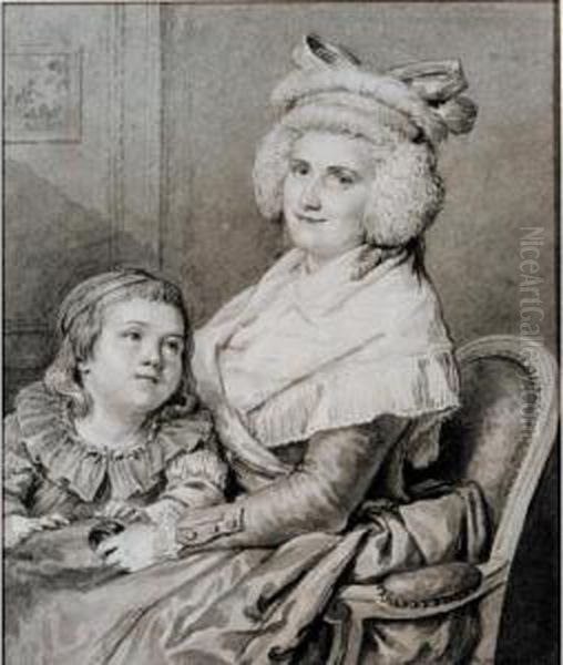 Portrait Of A Mother, Seated With Her Child In An Interior Oil Painting by Jean-Michel Moreau