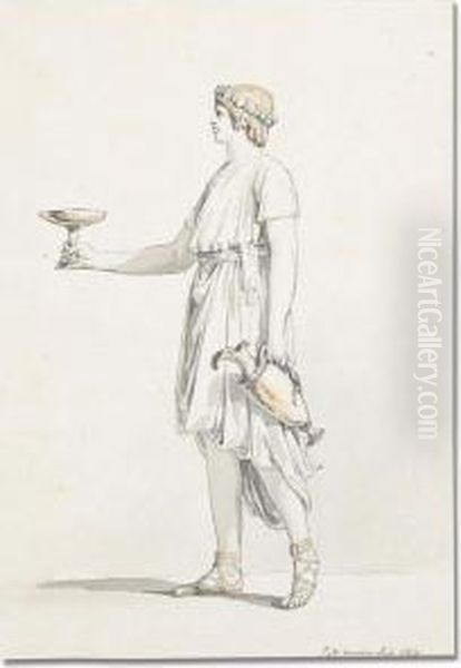 Study Of A Classical Figure Of A Serving Boy Carrying A Wine Jar And A Cup Oil Painting by Jean-Michel Moreau