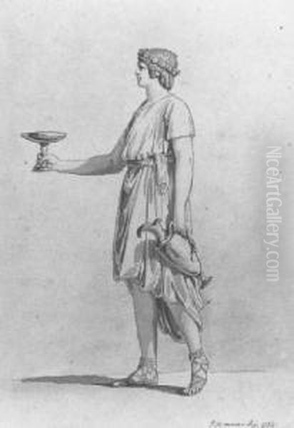 Study Of A Classical Figure Of A Serving Boy Carrying A Wine Jar And A Cup Oil Painting by Jean-Michel Moreau