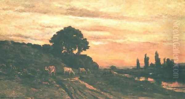 Landscape with Cattle Oil Painting by Charles-Francois Daubigny