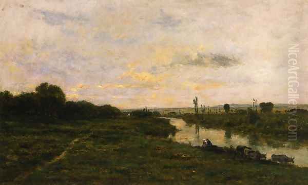 Cows on the Banks of the Seine, at Conflans Oil Painting by Charles-Francois Daubigny