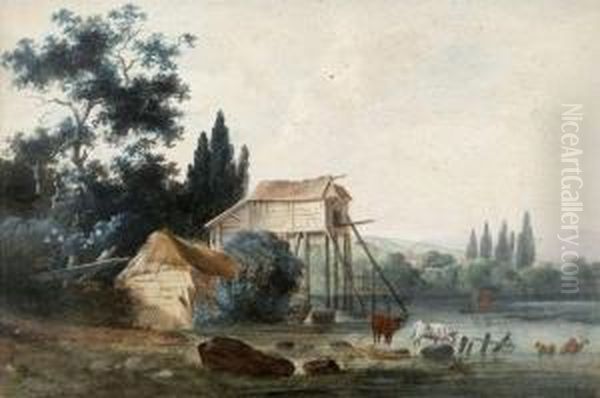 La Cabane Sur Pilotis Oil Painting by Louis-Gabriel Moreau the Elder