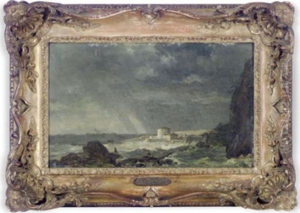 A Rocky Coastline Oil Painting by Louis-Gabriel Moreau the Elder