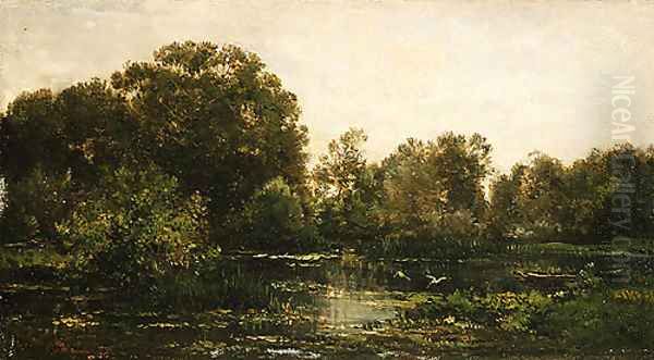 A River Landscape with Storks 1864 Oil Painting by Charles-Francois Daubigny