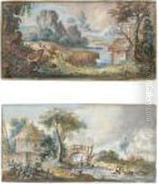 A Landscape With A Cottage Oil Painting by Louis-Gabriel Moreau the Elder