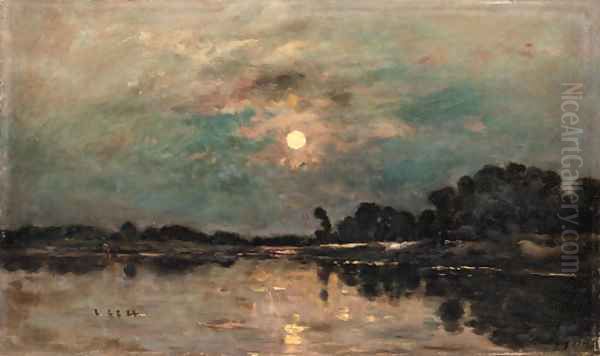 Bord de riviere au clair de lune Oil Painting by Charles-Francois Daubigny