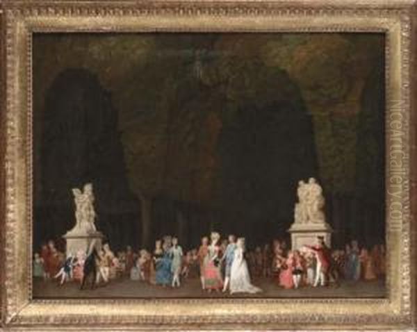 Elegant Figures In A Park Oil Painting by Louis-Gabriel Moreau the Elder