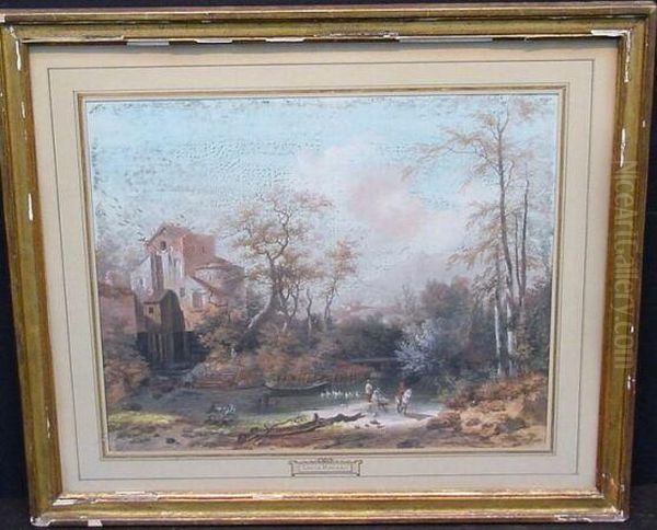 Landscape With Mill Oil Painting by Louis-Gabriel Moreau the Elder