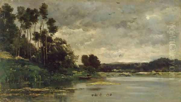 River Bank Oil Painting by Charles-Francois Daubigny