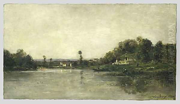 On the Banks of the Oise 1864 Oil Painting by Charles-Francois Daubigny