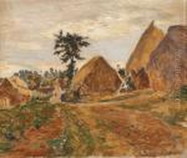 Les Meules A L'entree Du Village Oil Painting by Etienne Adolphe Moreau-Nelaton