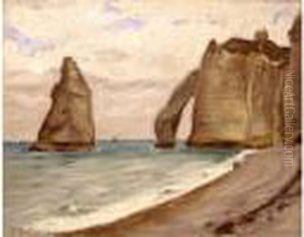 Falaises A Etretat Oil Painting by Etienne Adolphe Moreau-Nelaton