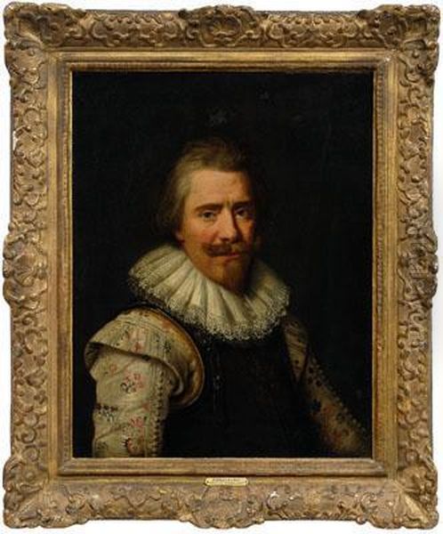 Portrait Of A Nobleman Wearing A Lace Collar, Brocade Shirt And
Armoured Vest Oil Painting by Paulus Moreelse