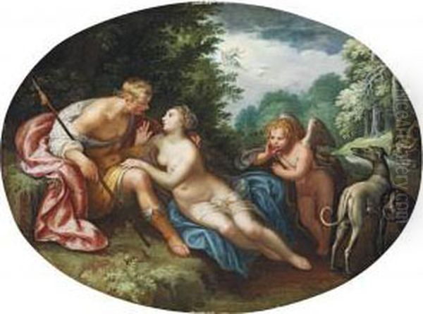 Venus And Adonis Oil Painting by Paulus Moreelse