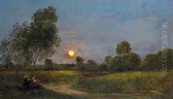 Lever de lune (Moonrise) Oil Painting by Charles-Francois Daubigny